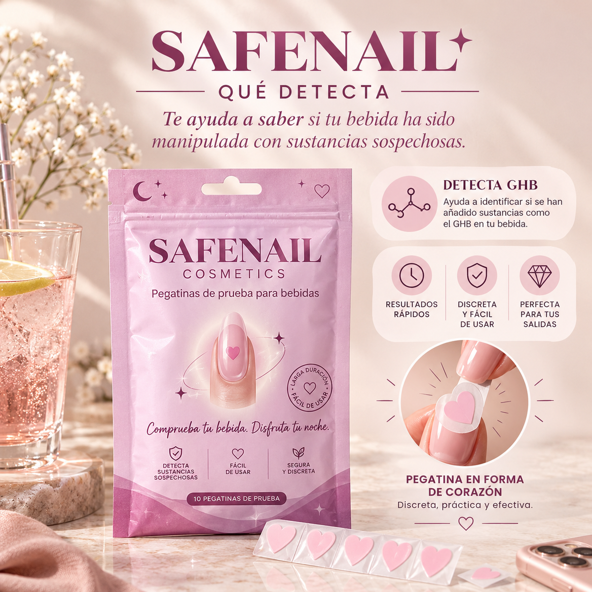 Pegatinas de uñas que analizan tu bebida